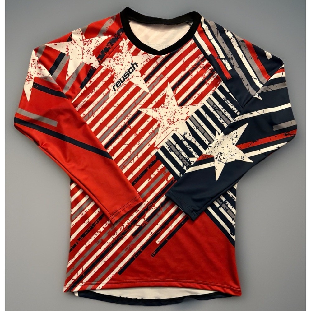 Reusch Patriot Soccer Goalkeeper Jersey Medium Red White Blue Stars Stripes JBHS